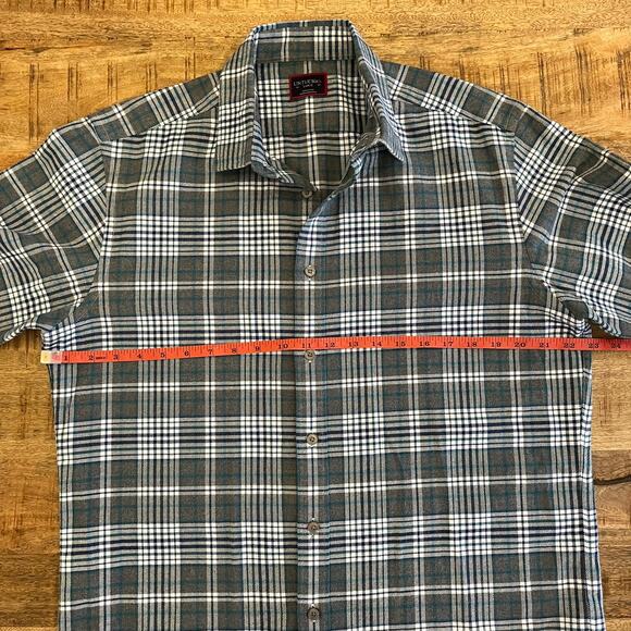 Untuckit Mens Flannel Button Shirt L Gray Plaid Quenterra Long Sleeve Cotton - Picture 10 of 11
